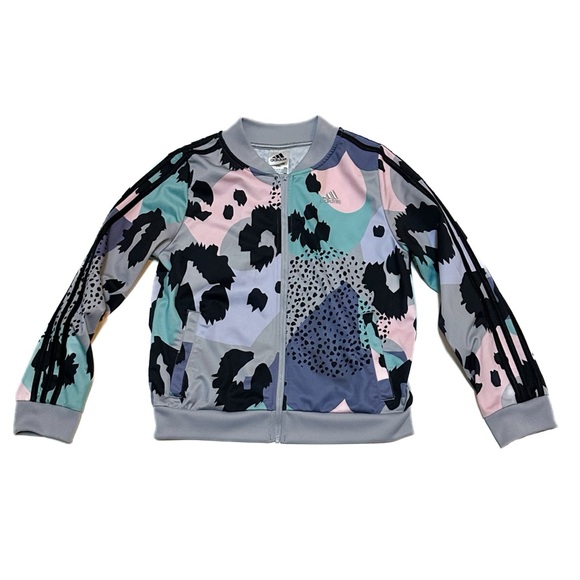 Adidas Allover Print Tricot Jacket Halo Silver Abstract Pastel 80s Graphics - Picture 1 of 6